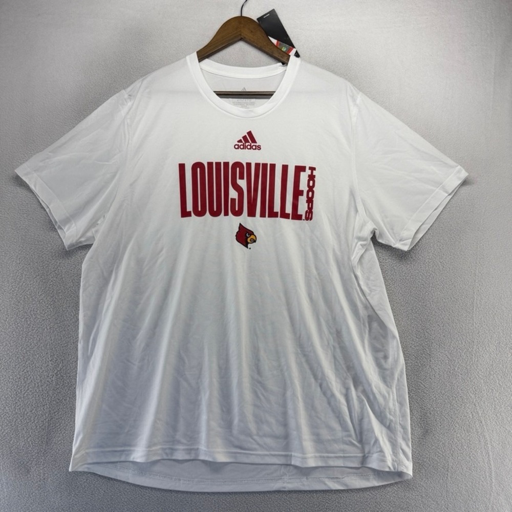 Louisville cardinals Shirt men's 2XL White Basketball Adidas Pregame Warmup NEW